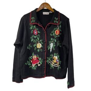 Not So Ugly Christmas Sweater BP Design Knit VTG Ornaments Holly Doll Rocking 🎠